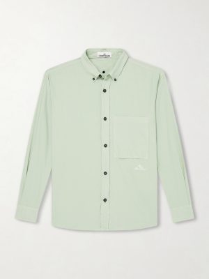 Button-Down Collar Logo-Embroidered Organic Cotton-Tela Shirt