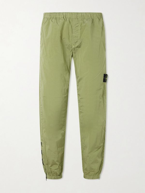 Tapered Crinkled Recycled-Nylon Metal Trousers