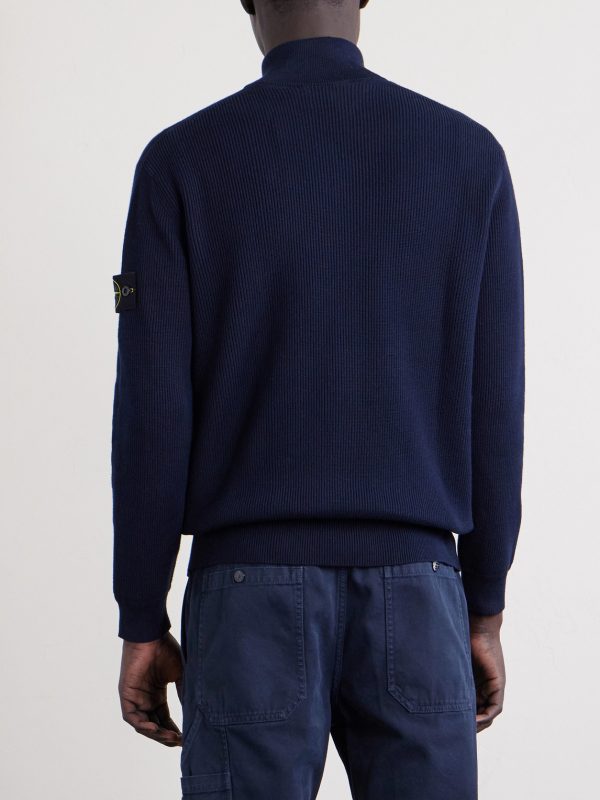 Ribbed-Knit Organic Cotton Zip-Up Cardigan - BK