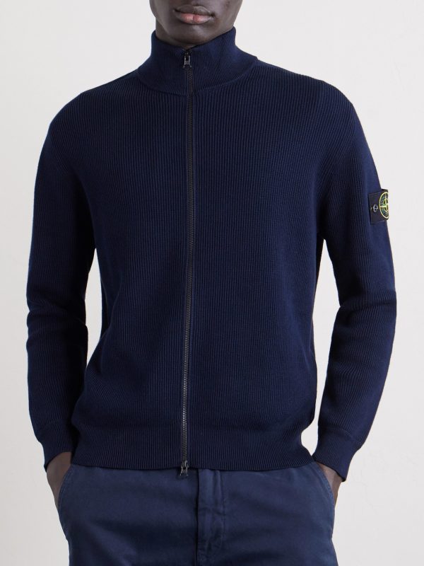 Ribbed-Knit Organic Cotton Zip-Up Cardigan - FR