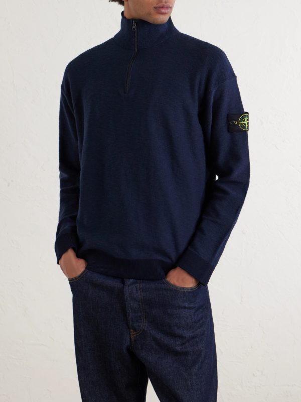Cotton-Blend Half-Zip Sweater - FR