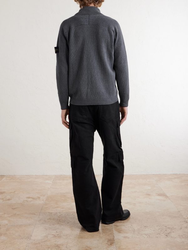 Ribbed Cotton-Blend Bouclè Zip-Up Cardigan - BK Ribbed Cotton-Blend Bouclè Zip-Up Cardigan - BK