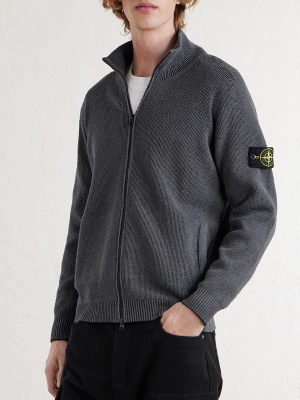 Ribbed Cotton-Blend Bouclè Zip-Up Cardigan - FR Ribbed Cotton-Blend Bouclè Zip-Up Cardigan - FR