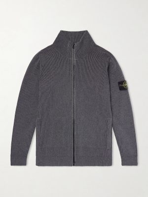 Ribbed Cotton-Blend Bouclè Zip-Up Cardigan