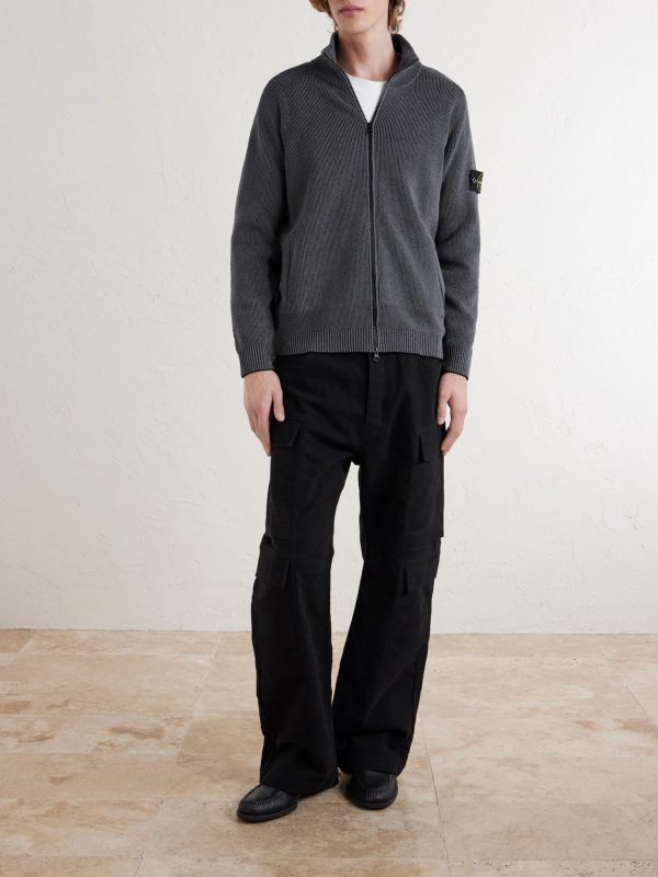 Ribbed Cotton-Blend Bouclè Zip-Up Cardigan - OU Ribbed Cotton-Blend Bouclè Zip-Up Cardigan - OU