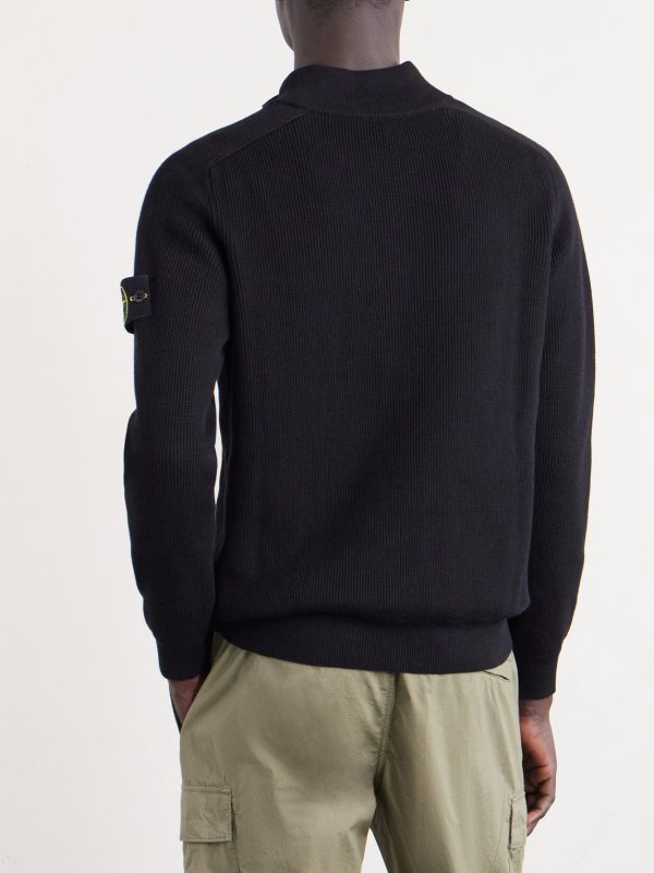 Ribbed-Knit Organic Cotton Half-Zip Sweater - BK