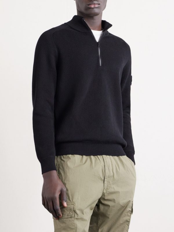 Ribbed-Knit Organic Cotton Half-Zip Sweater - FR