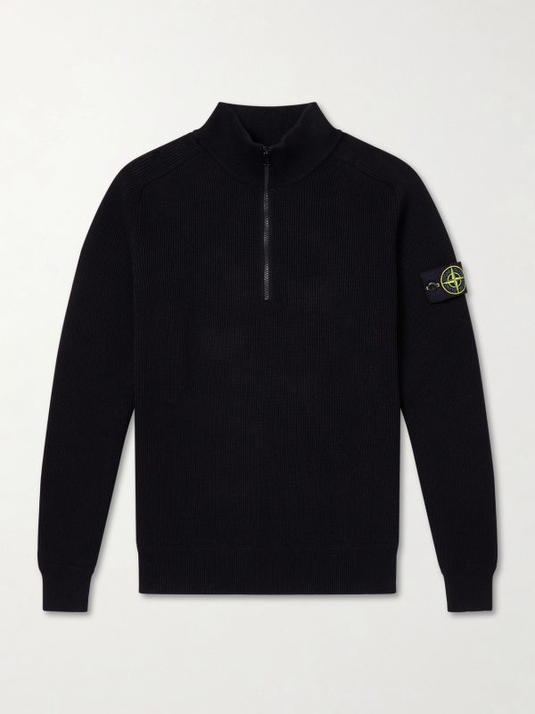 Ribbed-Knit Organic Cotton Half-Zip Sweater