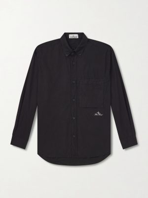 Button-Down Collar Logo-Embroidered Organic Cotton-Tela Shirt