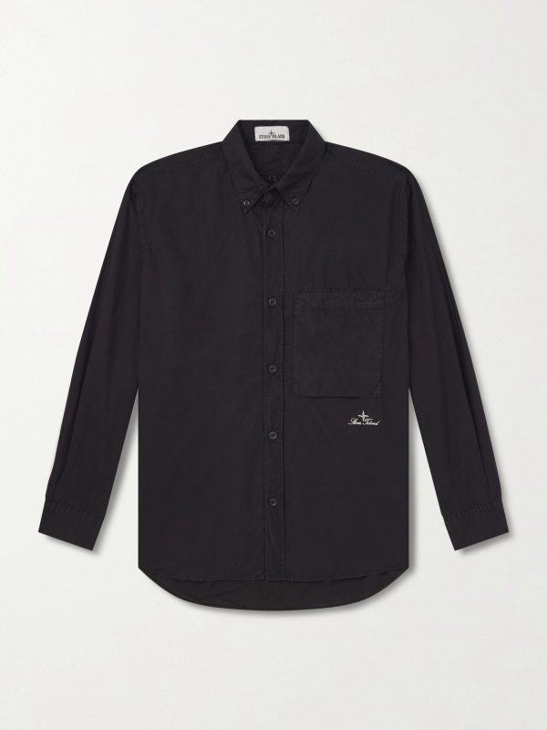 Button-Down Collar Logo-Embroidered Organic Cotton-Tela Shirt Button-Down Collar Logo-Embroidered Organic Cotton-Tela Shirt