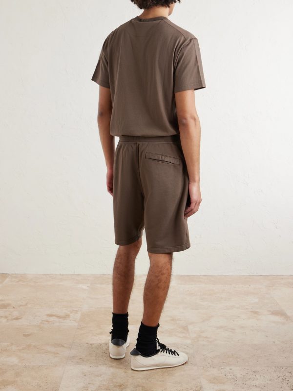 Straight-Leg Garment-Dyed Organic Cotton-Fleece Drawstring Shorts - BK