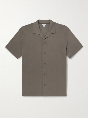 Slim-Fit Camp-Collar Supima Cotton-Mesh Shirt