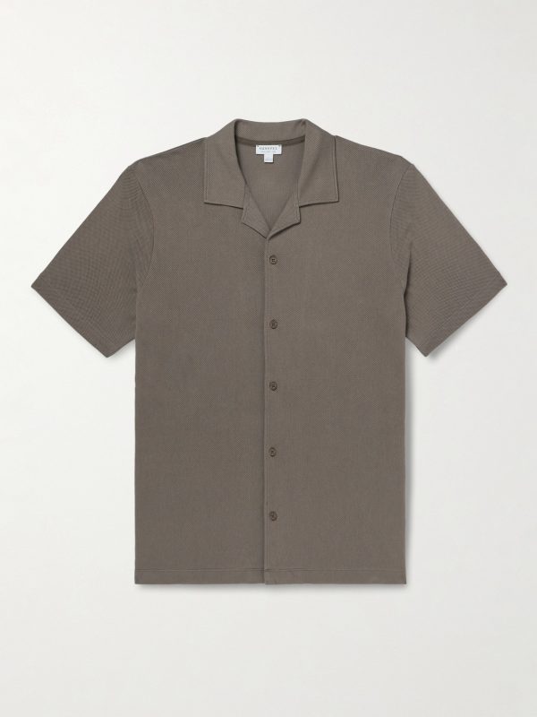 Slim-Fit Camp-Collar Supima Cotton-Mesh Shirt Slim-Fit Camp-Collar Supima Cotton-Mesh Shirt
