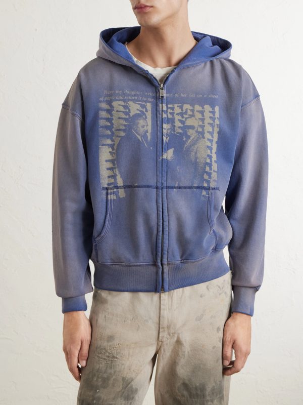 Daughter's Distressed Printed Cotton-Jersey Zip-Up Hoodie - FR Daughter's Distressed Printed Cotton-Jersey Zip-Up Hoodie - FR