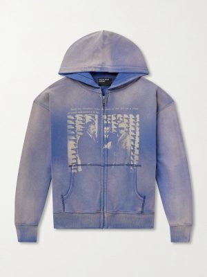 Daughter's Distressed Printed Cotton-Jersey Zip-Up Hoodie Daughter's Distressed Printed Cotton-Jersey Zip-Up Hoodie