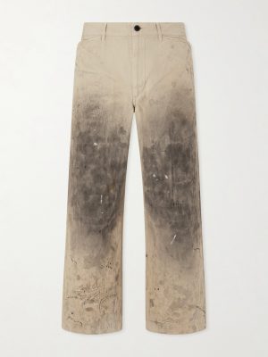 Straight-Leg Distressed Cotton and Linen-Blend Trousers Straight-Leg Distressed Cotton and Linen-Blend Trousers