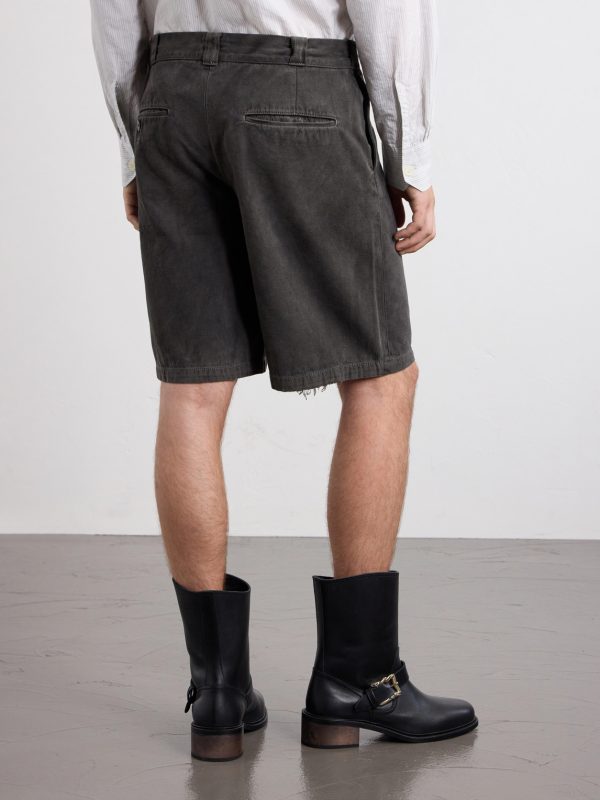 Straight-Leg Distressed Cotton and Linen-Blend Twill Shorts - BK Straight-Leg Distressed Cotton and Linen-Blend Twill Shorts - BK