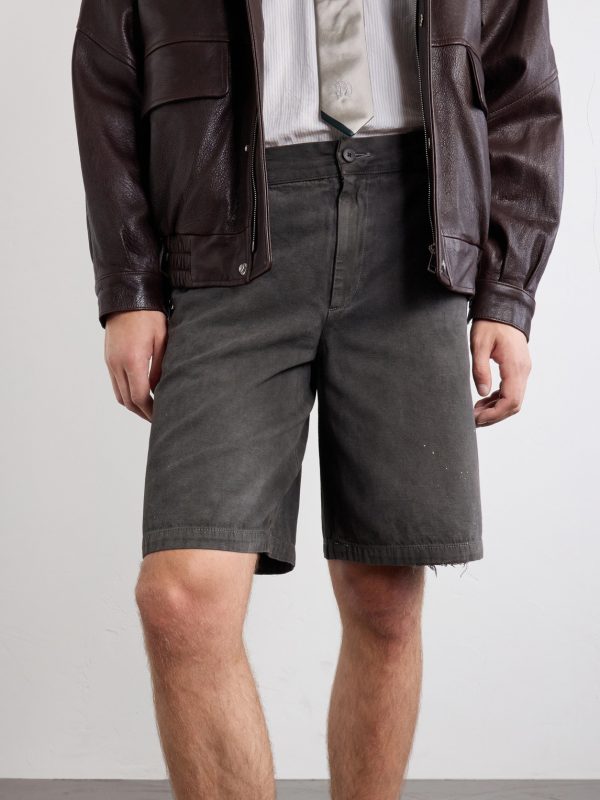 Straight-Leg Distressed Cotton and Linen-Blend Twill Shorts - CU Straight-Leg Distressed Cotton and Linen-Blend Twill Shorts - CU