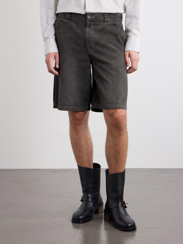Straight-Leg Distressed Cotton and Linen-Blend Twill Shorts - FR Straight-Leg Distressed Cotton and Linen-Blend Twill Shorts - FR