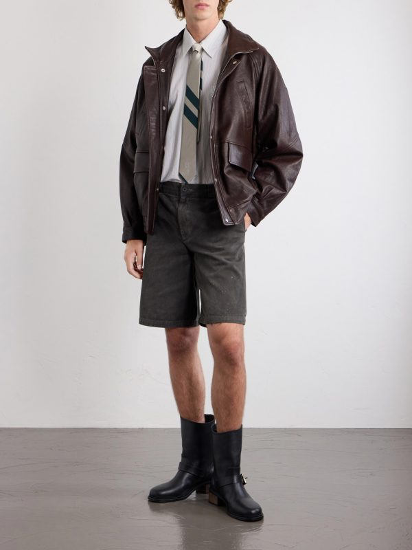 Straight-Leg Distressed Cotton and Linen-Blend Twill Shorts - OU Straight-Leg Distressed Cotton and Linen-Blend Twill Shorts - OU