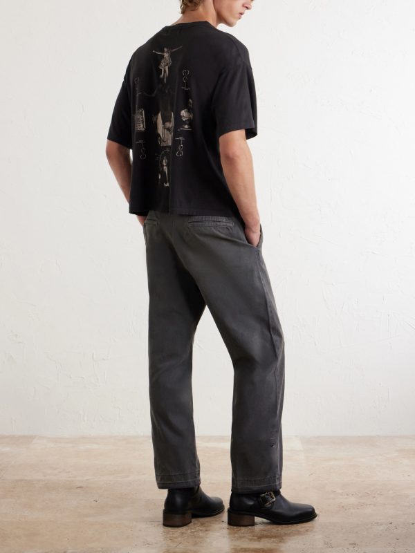 Antique Work Straight-Leg Distressed Cotton Trousers - BK