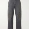 Antique Work Straight-Leg Distressed Cotton Trousers