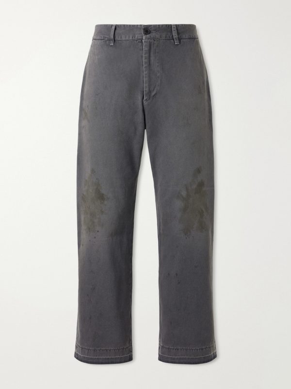 Antique Work Straight-Leg Distressed Cotton Trousers