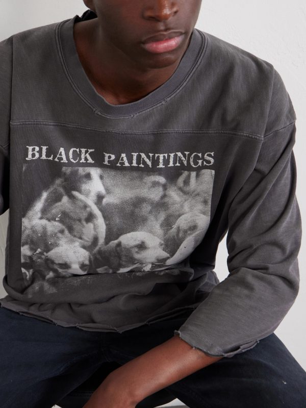 Black Paintings Distressed Printed Cotton-Jersey T-Shirt - E1 Black Paintings Distressed Printed Cotton-Jersey T-Shirt - E1