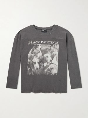 Black Paintings Distressed Printed Cotton-Jersey T-Shirt Black Paintings Distressed Printed Cotton-Jersey T-Shirt