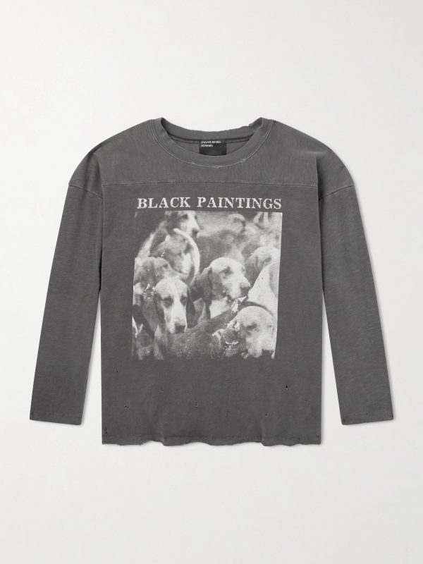 Black Paintings Distressed Printed Cotton-Jersey T-Shirt Black Paintings Distressed Printed Cotton-Jersey T-Shirt