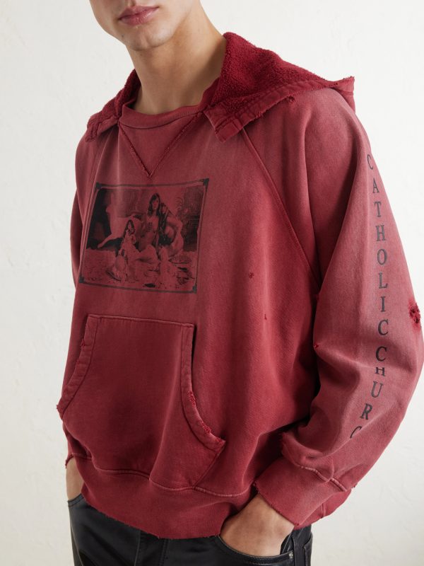 Oklahoma City Church Afterhood Distressed Printed Cotton-Jersey Hoodie - CU Oklahoma City Church Afterhood Distressed Printed Cotton-Jersey Hoodie - CU