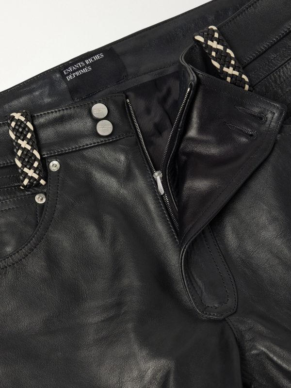 Moto Fly Straight-Leg Embellished Leather Trousers - E1 Moto Fly Straight-Leg Embellished Leather Trousers - E1