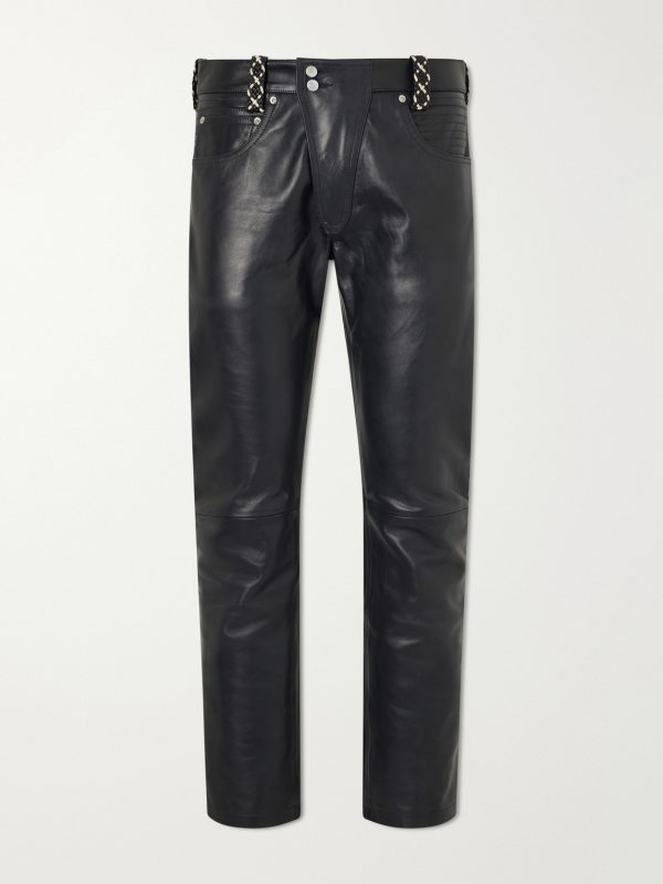 Moto Fly Straight-Leg Embellished Leather Trousers Moto Fly Straight-Leg Embellished Leather Trousers