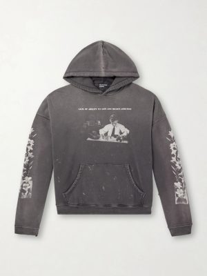 Head Against The Bars Distressed Printed Cotton-Jersey Hoodie Head Against The Bars Distressed Printed Cotton-Jersey Hoodie