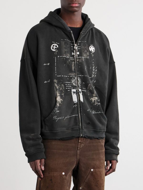 Djagilve's Grave Distressed Printed Cotton-Jersey Zip-Up Hoodie - FR Djagilve's Grave Distressed Printed Cotton-Jersey Zip-Up Hoodie - FR