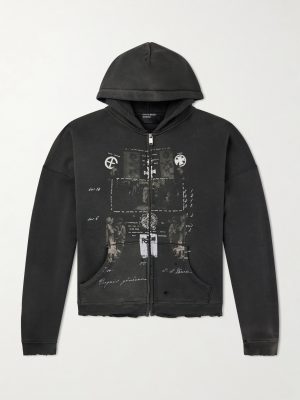 Djagilve's Grave Distressed Printed Cotton-Jersey Zip-Up Hoodie