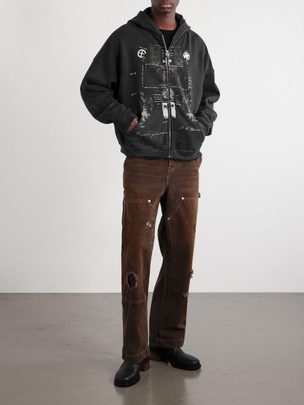 Djagilve's Grave Distressed Printed Cotton-Jersey Zip-Up Hoodie - OU Djagilve's Grave Distressed Printed Cotton-Jersey Zip-Up Hoodie - OU