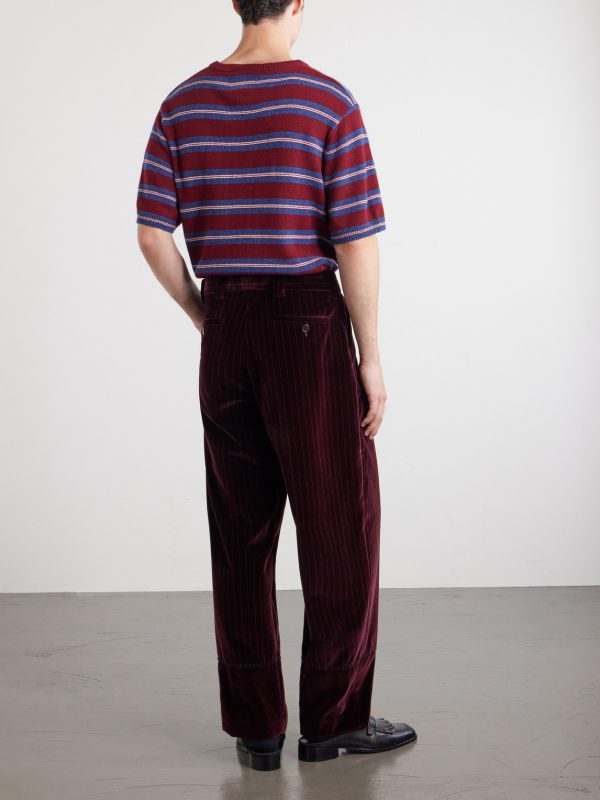 Tapered Pleated Striped Cotton-Velvet Trousers - BK Tapered Pleated Striped Cotton-Velvet Trousers - BK