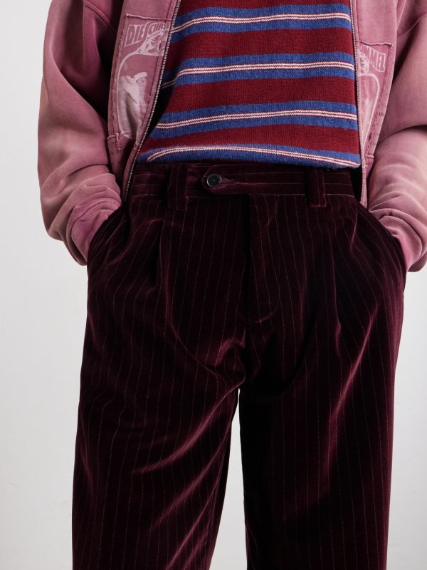 Tapered Pleated Striped Cotton-Velvet Trousers - CU Tapered Pleated Striped Cotton-Velvet Trousers - CU