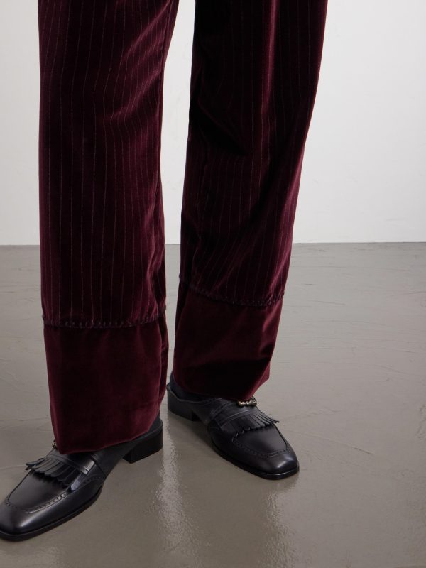 Tapered Pleated Striped Cotton-Velvet Trousers - E1 Tapered Pleated Striped Cotton-Velvet Trousers - E1