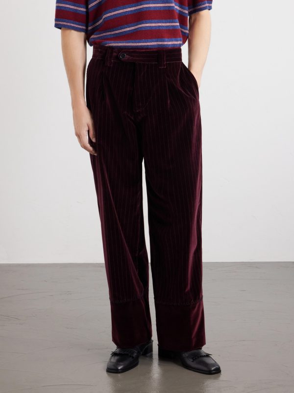 Tapered Pleated Striped Cotton-Velvet Trousers - FR Tapered Pleated Striped Cotton-Velvet Trousers - FR