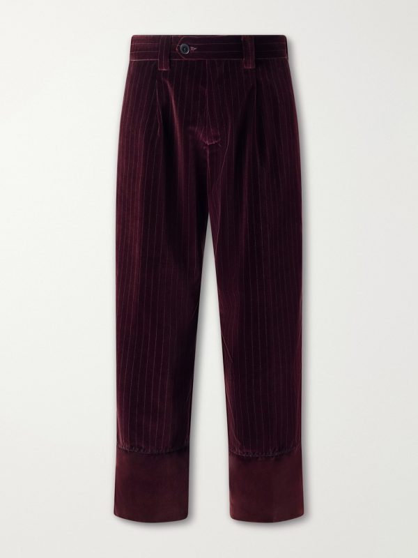 Tapered Pleated Striped Cotton-Velvet Trousers Tapered Pleated Striped Cotton-Velvet Trousers