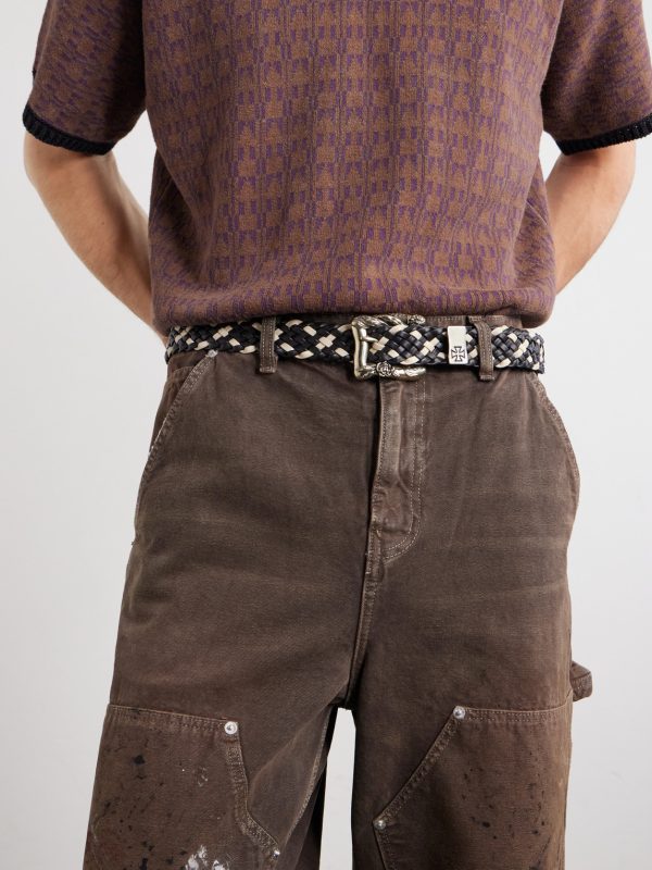 3cm Logo-Engraved Braided Leather Belt - OU