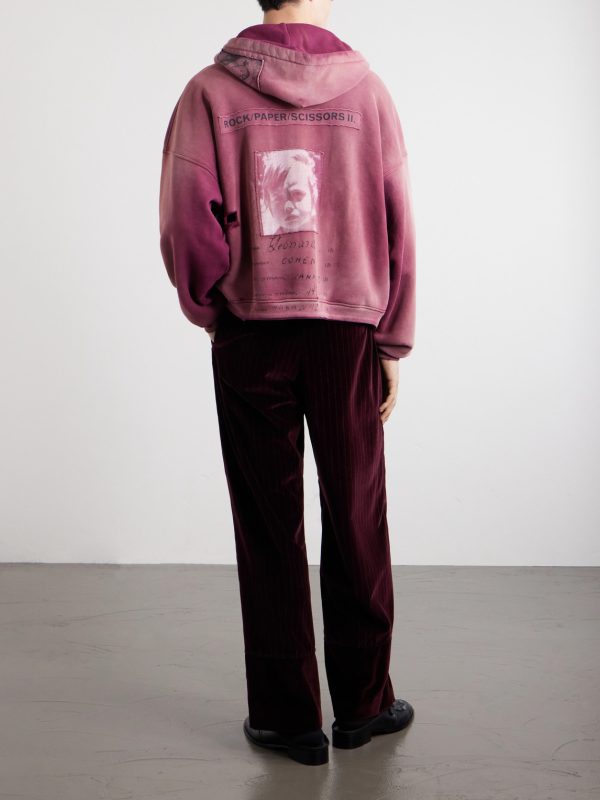Rock / Paper / Scissors II Distressed Printed Cotton-Jersey Zip-Up Hoodie - BK