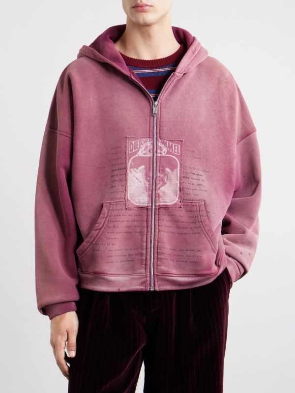 Rock / Paper / Scissors II Distressed Printed Cotton-Jersey Zip-Up Hoodie - FR