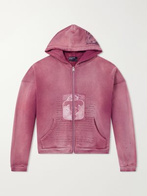 Rock / Paper / Scissors II Distressed Printed Cotton-Jersey Zip-Up Hoodie Rock / Paper / Scissors II Distressed Printed Cotton-Jersey Zip-Up Hoodie