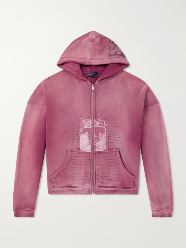 Rock / Paper / Scissors II Distressed Printed Cotton-Jersey Zip-Up Hoodie