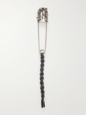 Oversized Safety Pin Leather-Trimmed Sterling Silver Keyring Oversized Safety Pin Leather-Trimmed Sterling Silver Keyring