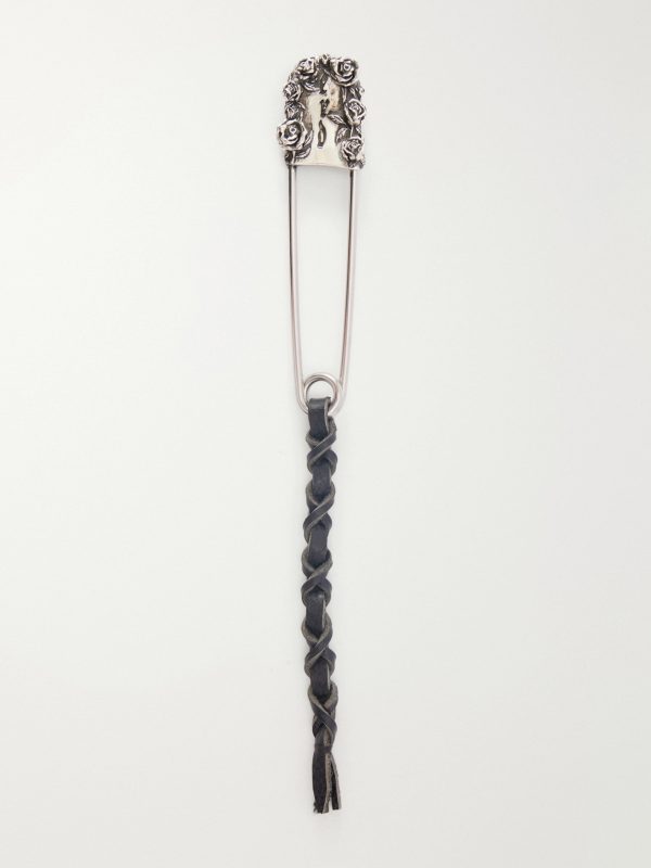 Oversized Safety Pin Leather-Trimmed Sterling Silver Keyring Oversized Safety Pin Leather-Trimmed Sterling Silver Keyring