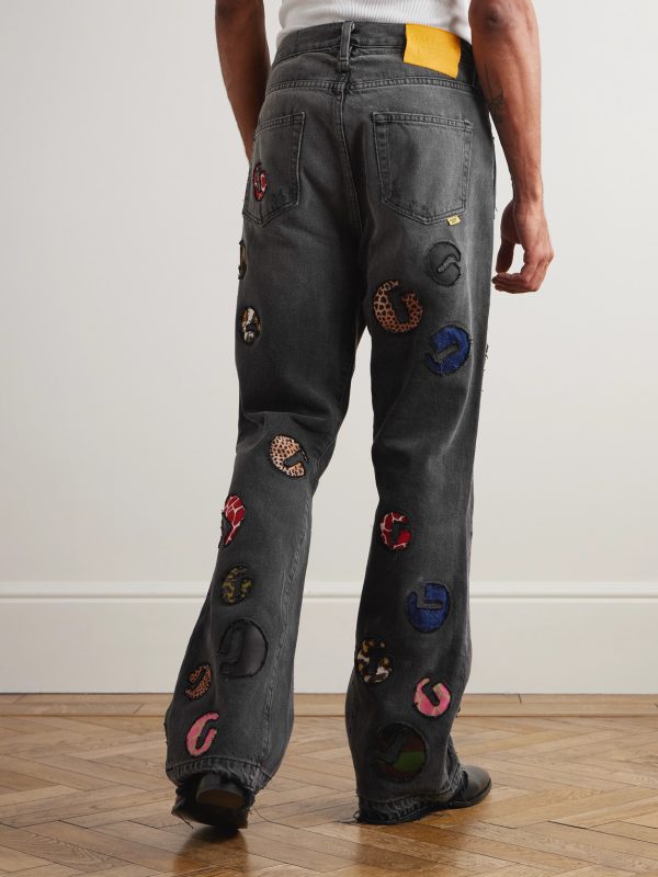 G-Time Flared Distressed Logo-Appliquéd Jeans - BK